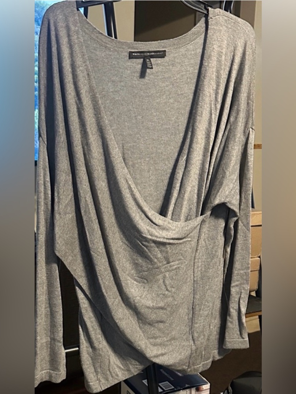 White House Black Market Gray Drape Blouse